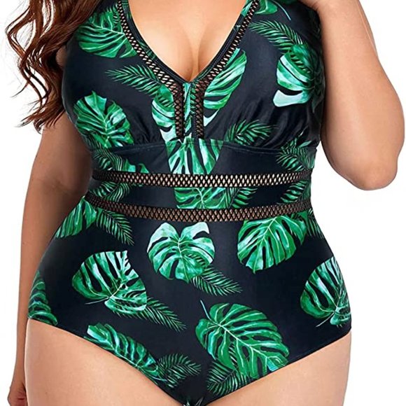 DACI Plus Size (L/12W) One Piece Sexy V Neck Tummy Control Swimsuit - Picture 3 of 5